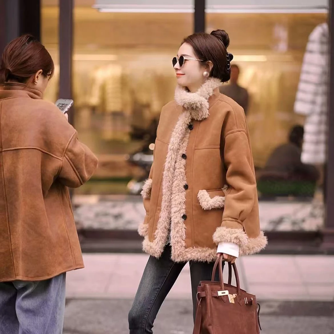 华丽微微【冬约】冬季复古高级感加厚一体毛毛外套W1380-欧韩穿搭