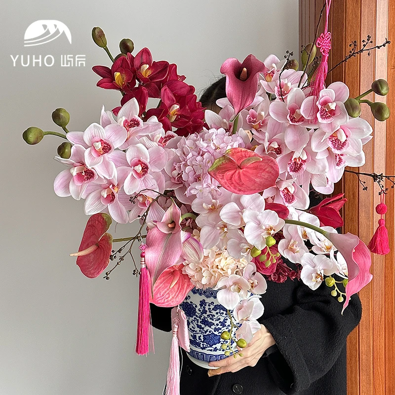 屿后 南洋风年宵仿真花材料包青花瓷插花桶花店迎春diy花艺资材