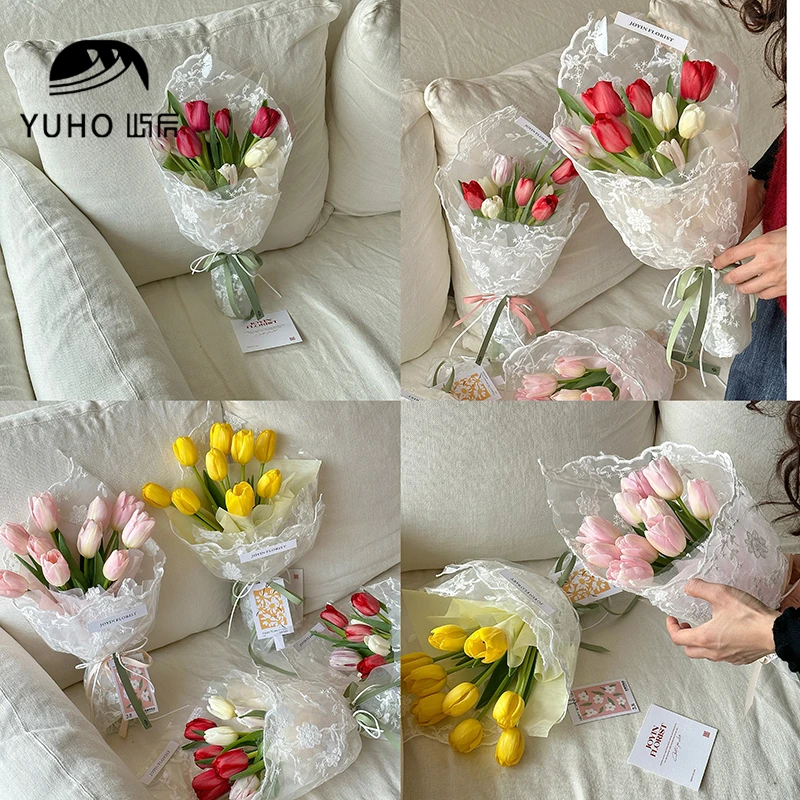 屿后 3.8女神节蕾丝少女包花纱布鲜花花束包装网纱玻璃纸固定资材