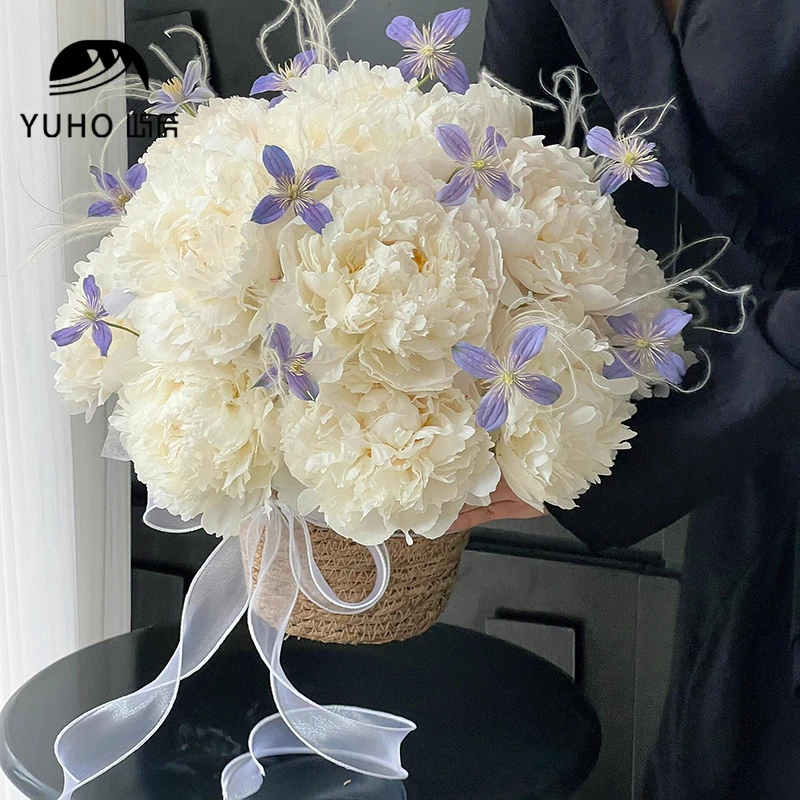 屿后 母亲节芍药花束草编花篮鲜花插花抱抱桶节日花店diy花艺资材