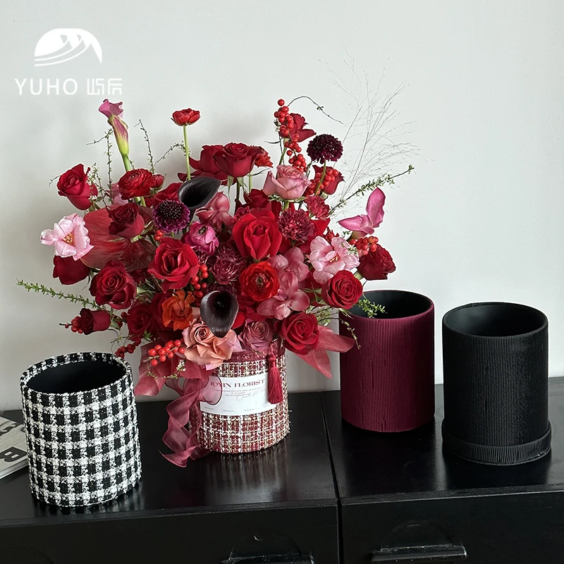 屿后 小香风抱抱桶玫瑰情人节花束礼盒年宵仿真花装饰diy花店材料