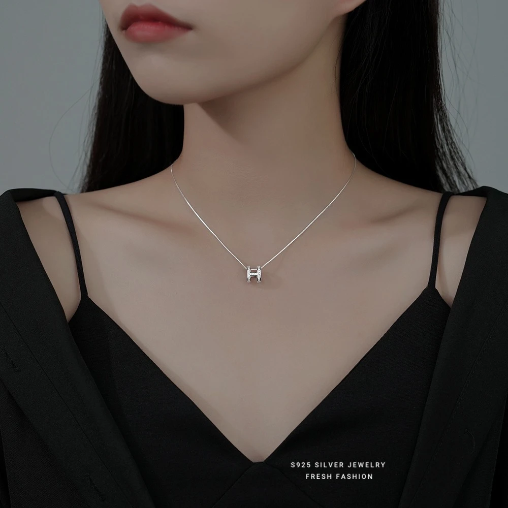 坠链均925银 超闪字母满钻项链欧美范简约设计气质锁骨链轻奢原创