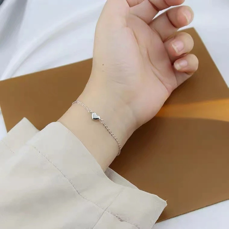 925银手链 光面爱心手链纯银气质甜美心形高级感时尚简约百搭饰品