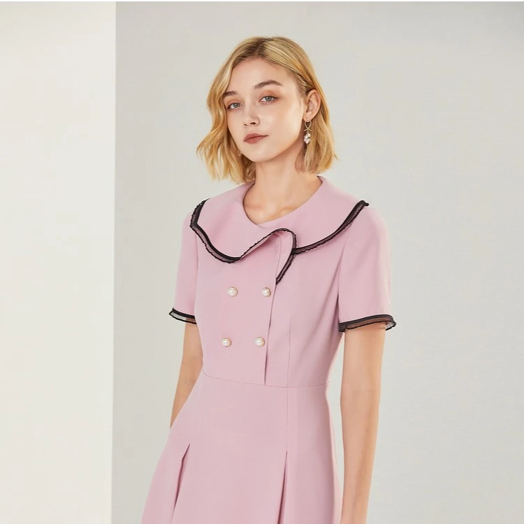 BuouBuou法式设计感小众荷叶领a字连衣裙DI2G061