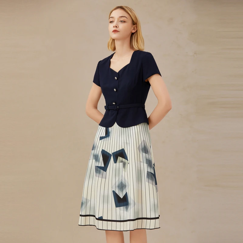 BuouBuou【商场同款】秋新三醋酸假两件连衣裙BI2G114