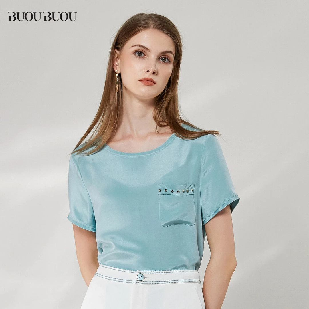 BuouBuou【100%桑蚕丝】圆领钉珠上衣女BH2A006