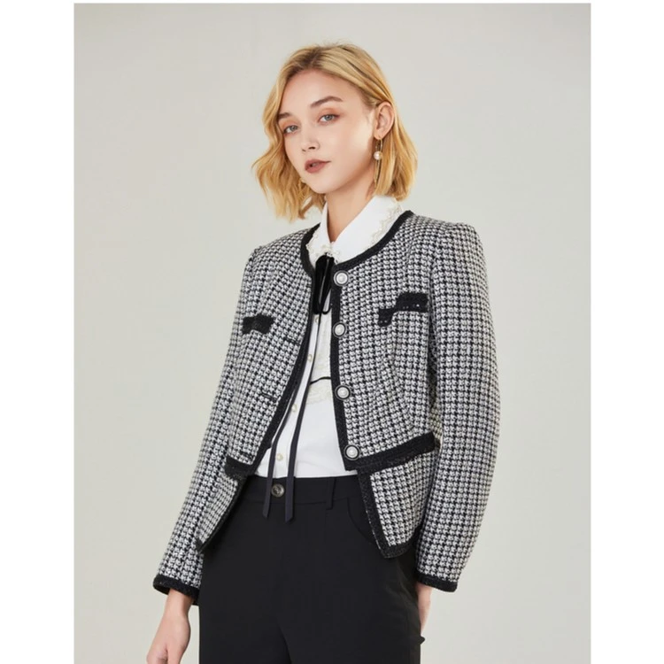 BuouBuou女装春季时尚百搭格纹修身短外套BI1C025