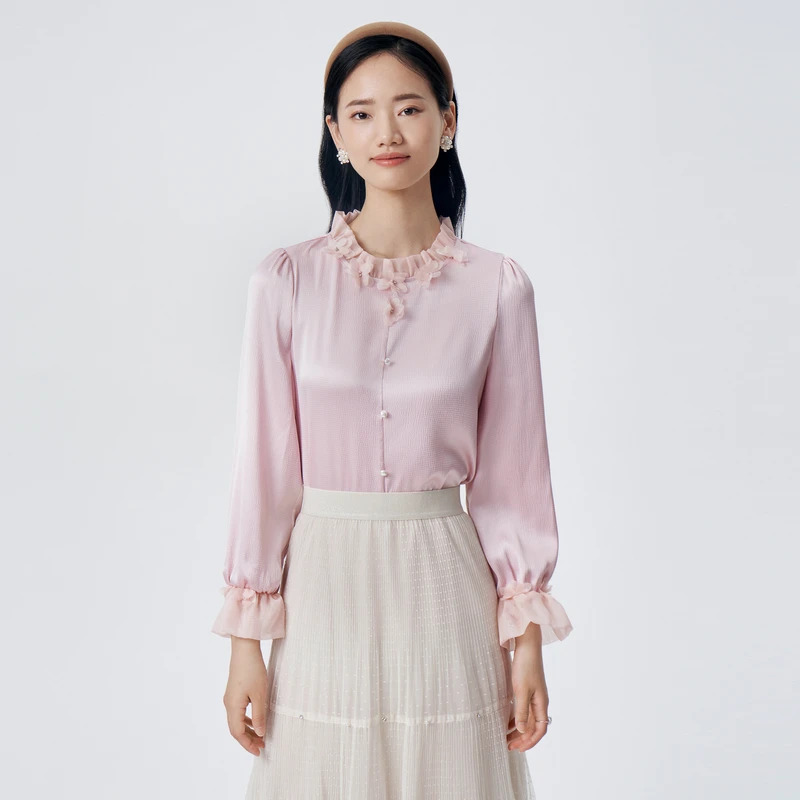 【粉丝专享】BuouBuou老钱风松弛感立体花朵肌理衬衫上衣DKFA006