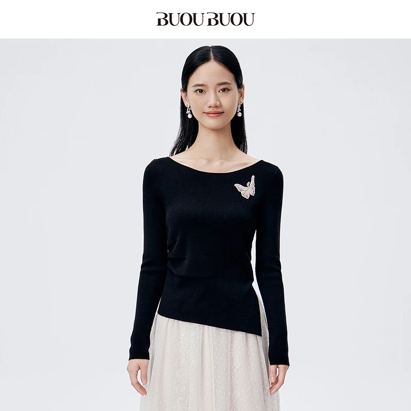 BuouBuou【招财引蝶】新商场款蝴蝶针织绵羊毛上衣女DKFA903