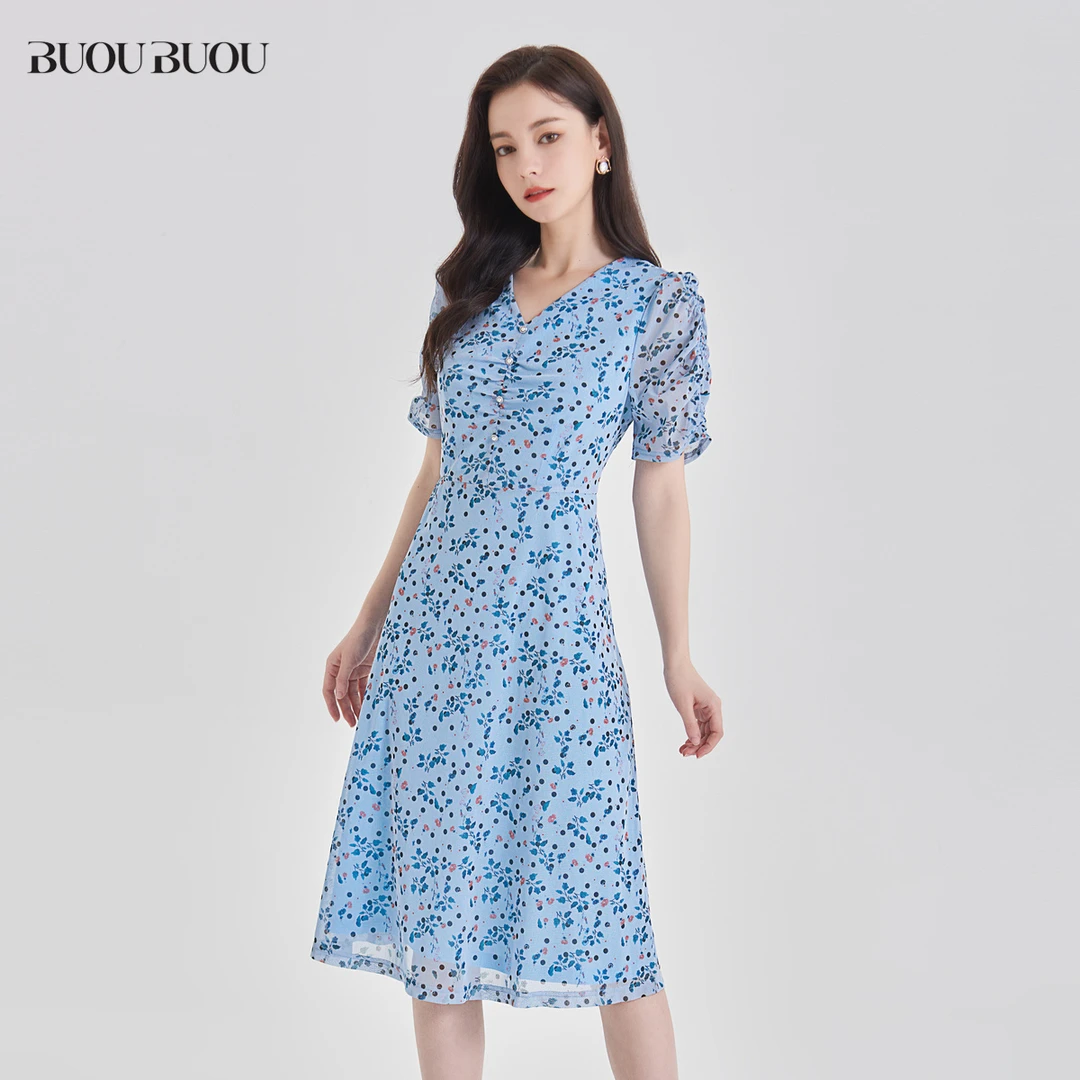 BuouBuou【蓝色花海】长款印花连衣裙女DJ2G080