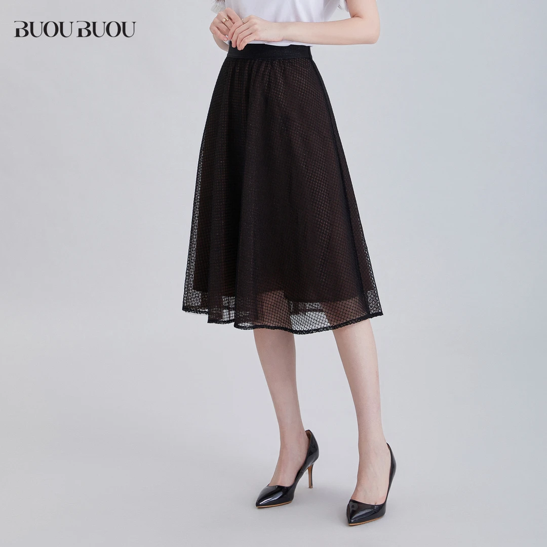 【粉丝专享】BuouBuou法式网纱刺绣橡筋腰头显瘦A字半裙DJ3B003