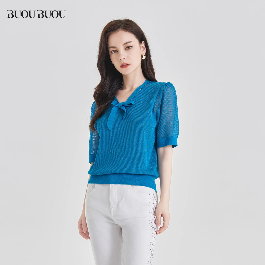 【粉丝专享】BuouBuou【商场同款】法式蝴蝶结绑带针织衫女DJ2A910