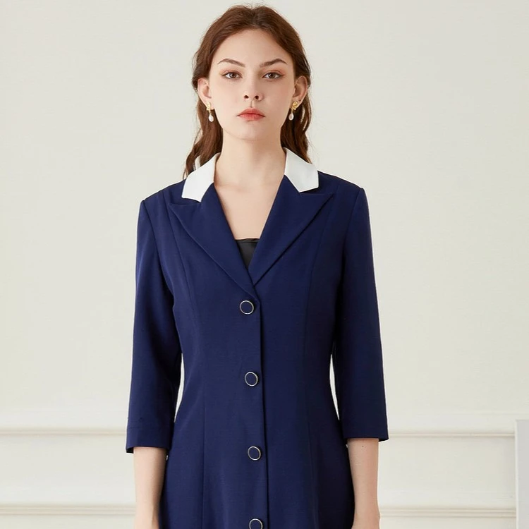 【粉丝专属】BuouBuou时尚气质法式设计西装领连衣裙DI2G816