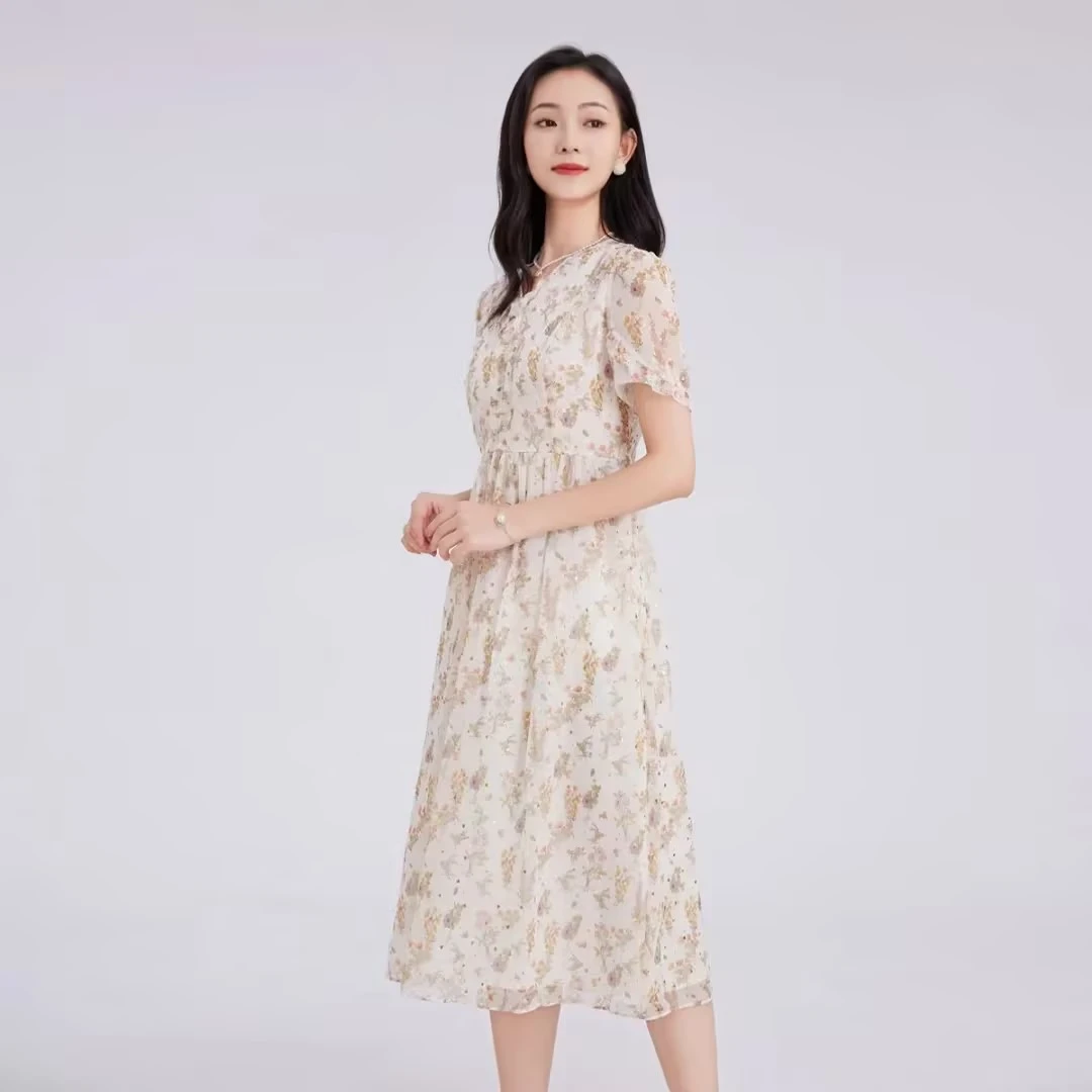 【粉丝专享】BuouBuou新款年夏季收腰V领印花连衣裙连衣裙WJ2G012