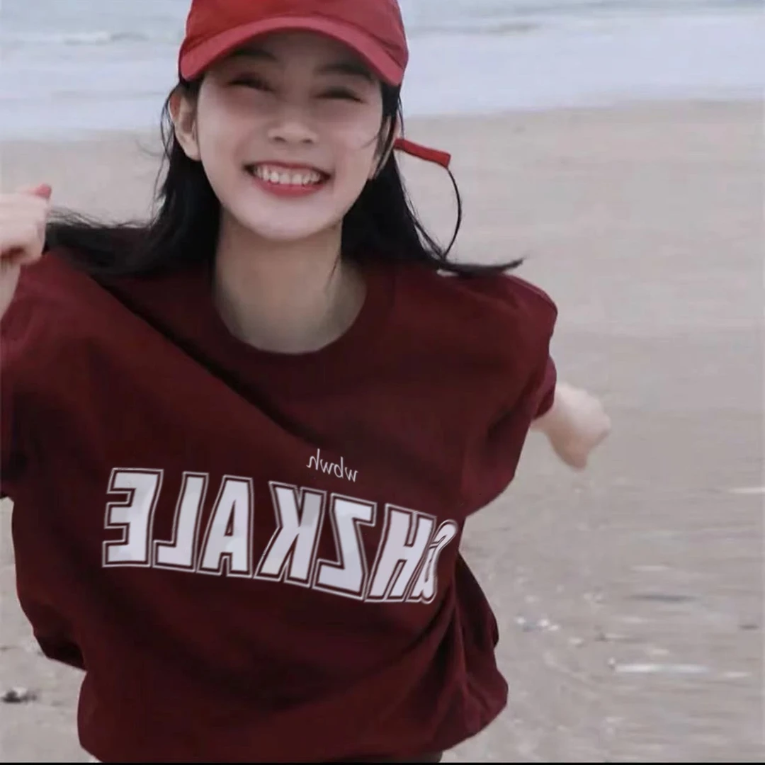 夏季新款后包条纯棉宽松字母印花短袖T恤女学生韩版百搭圆领上衣