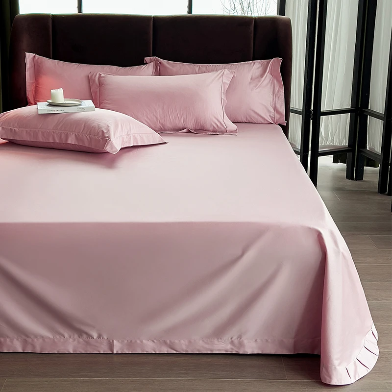 【纯棉床单】轻奢100支长绒棉床单纯色床单1.8米床用粉色床单