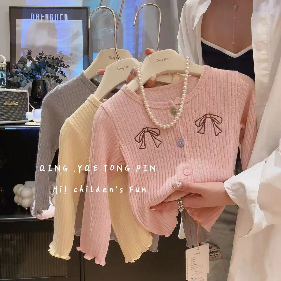 女童秋装外套韩版儿童洋气长袖T恤宝宝上衣百搭开衫彩扣潮甜美