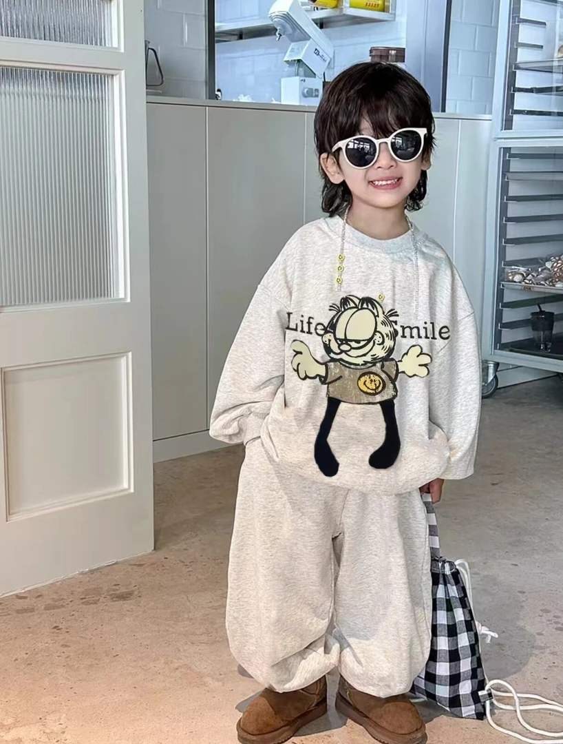 2024新款春秋卡通立体加菲猫玩偶卫衣卫裤套装休闲秋季潮流SK331