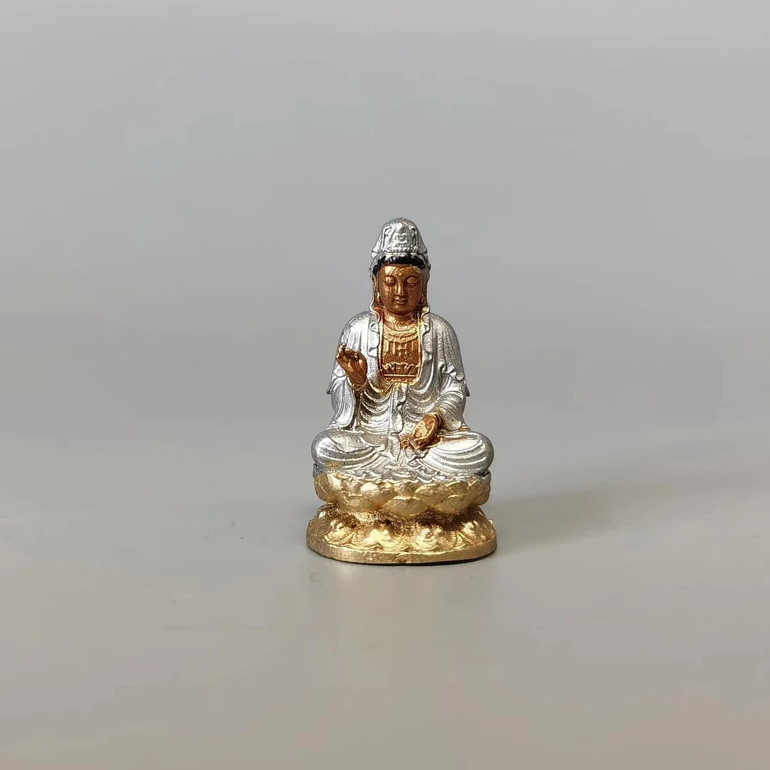 置景摆件 莲花座观音造像. 纯铜工艺 指间佛祖 家居摆件手工彩绘