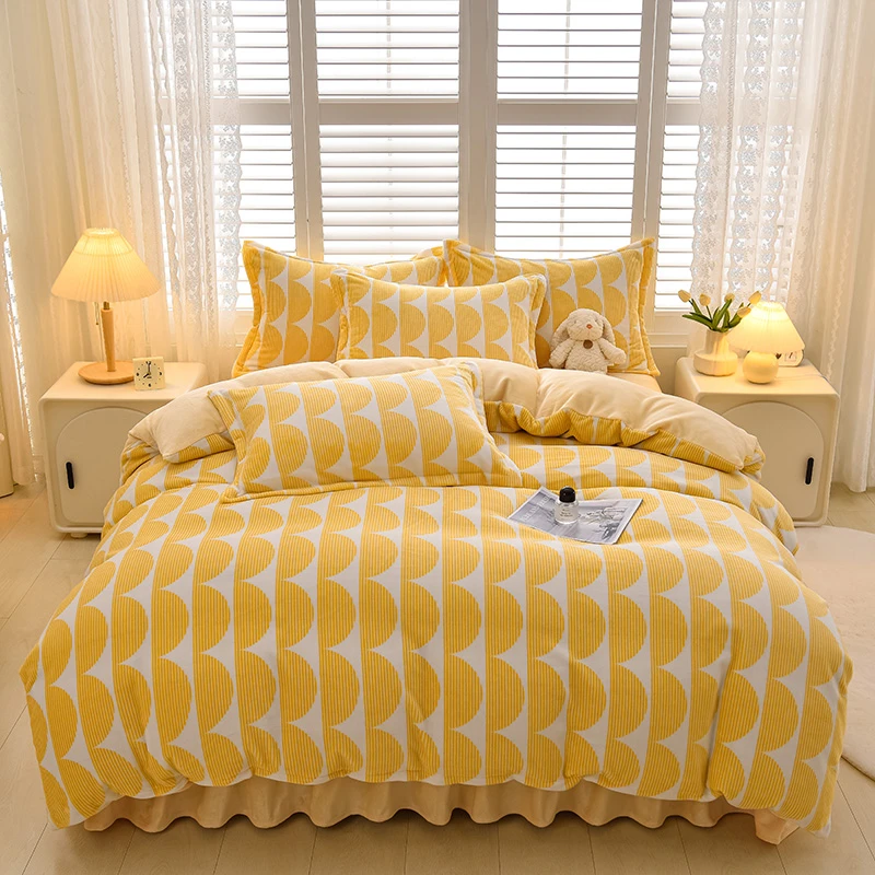 豫巢小清新加厚牛奶绒四件套双面绒加绒可爱学生宿舍毛绒保暖