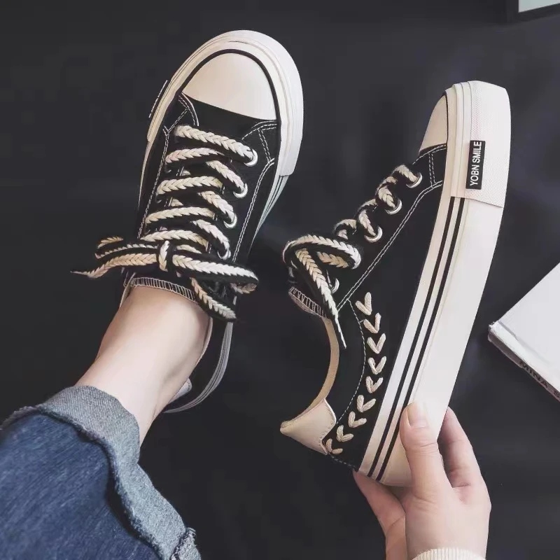 厚底麦穗帆布鞋女ins潮鞋子女学生百搭春夏小众设计休闲透气板鞋