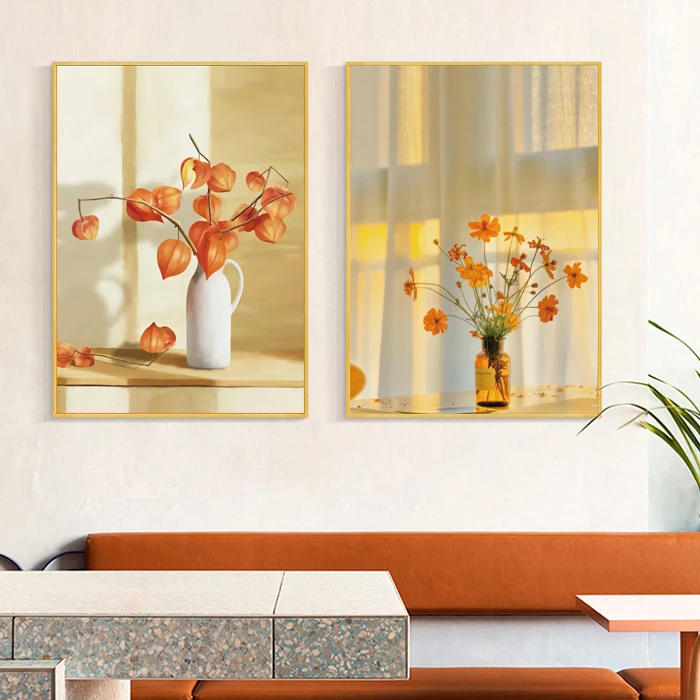 花影之约-简约餐厅装饰画卧室客厅背景墙画光影花卉餐桌组合挂画