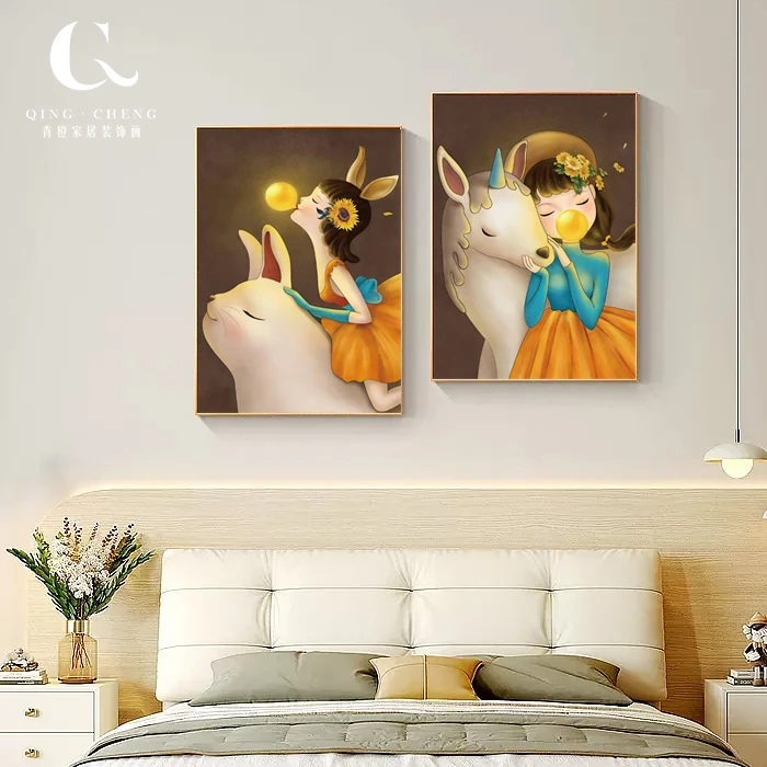 泡泡女孩-时尚餐厅装饰画卧室客厅背景墙壁画餐桌组合万家灯火