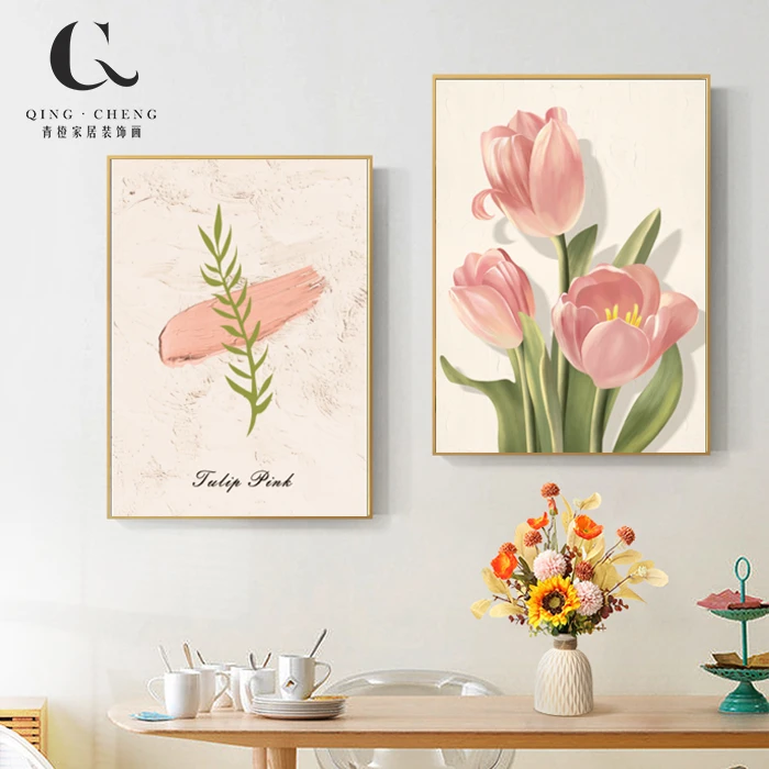 花开姿态-民宿餐厅装饰画简约高档背景墙壁画花卉挂画入户玄关柜