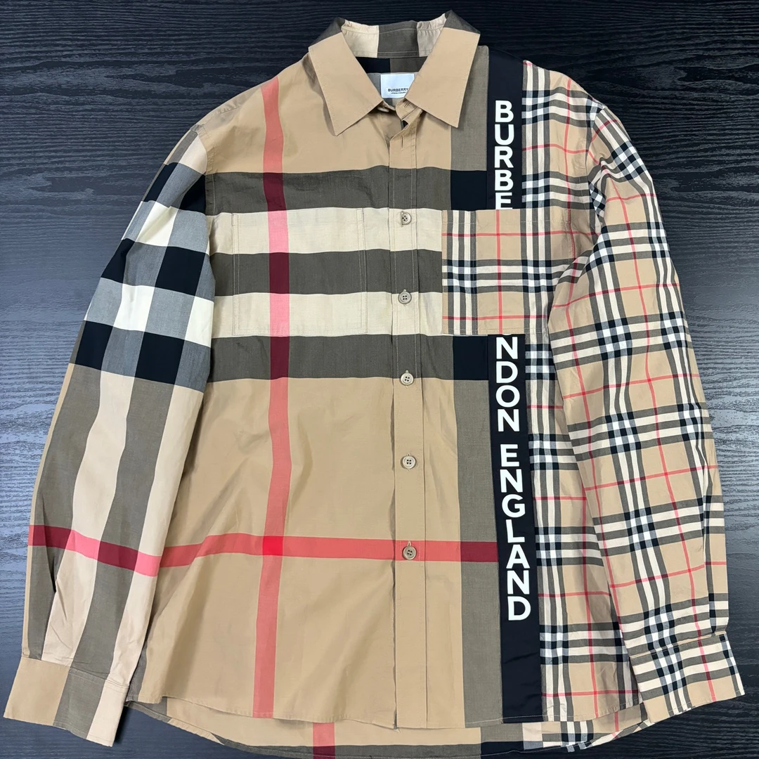 Burberry巴宝莉 字母印花格纹长袖衬衫 99尺码L