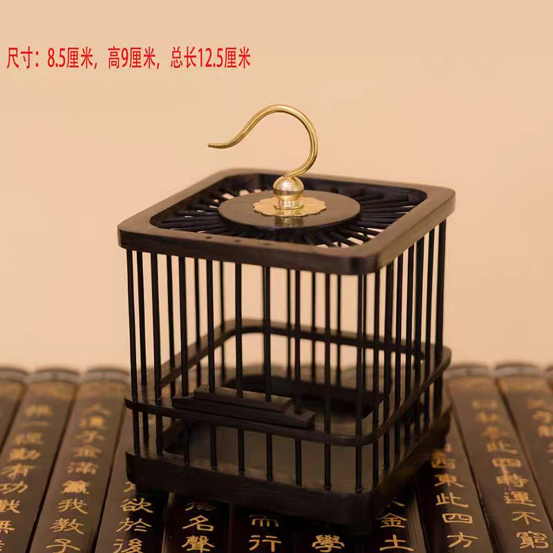 蝈蝈笼子全网热销高档精品红木蝈蝈笼乌木紫光檀木竹条手工纯铜钩