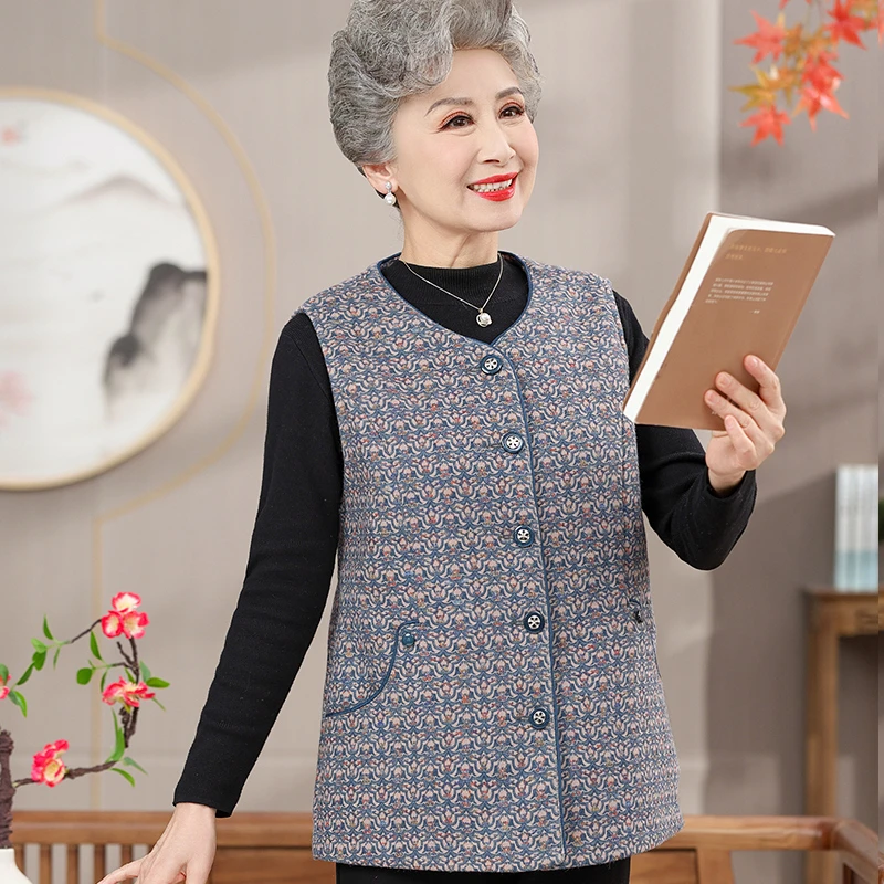 中老年人春秋装马甲女背心复古妈妈外穿马夹短款老人奶奶太太坎肩