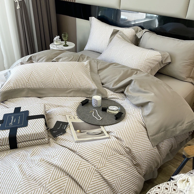 秋冬北欧轻奢120支纯棉全棉磨毛四件套加厚全棉长绒棉床上用品