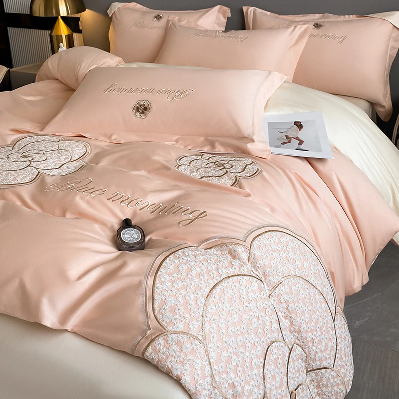 全棉四件套简约100纯棉床单被套刺绣4件套2023新款春秋款床上用品