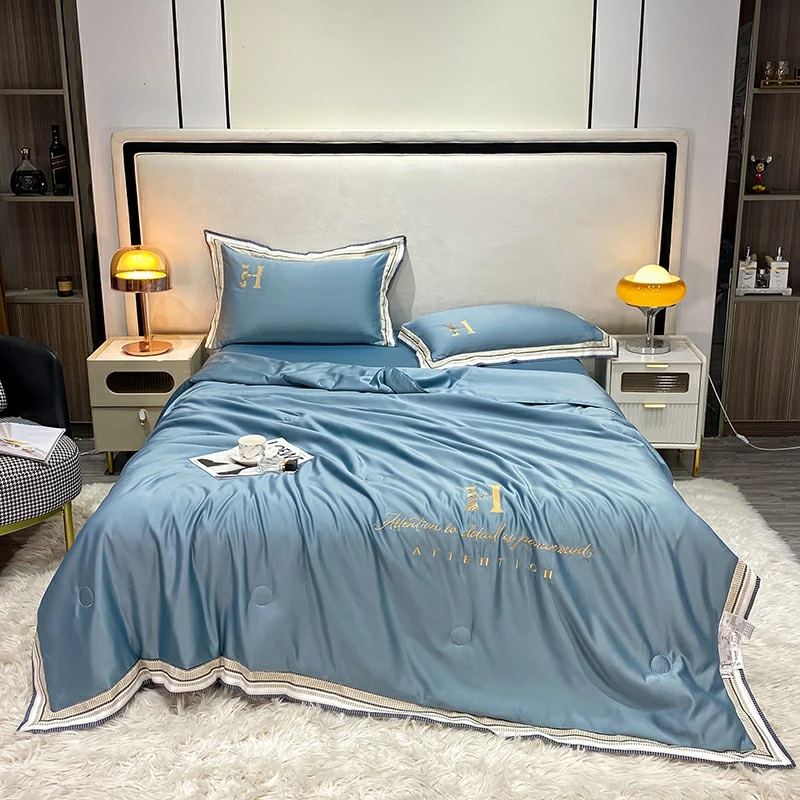 【孤品】凉感 丝滑 轻奢 刺绣 宾利蓝 华尔兹单夏被
