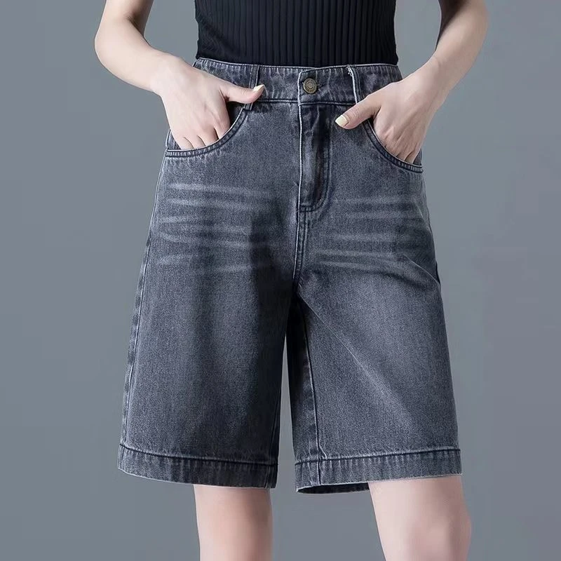 高腰牛仔短裤女夏季薄款2023新款宽松显瘦休闲中裤小个子五分裤子