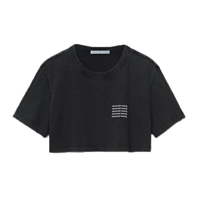 AlexanderWang 亚历山大王 SS20酸洗做旧徽标logo辣妹短款短袖T恤