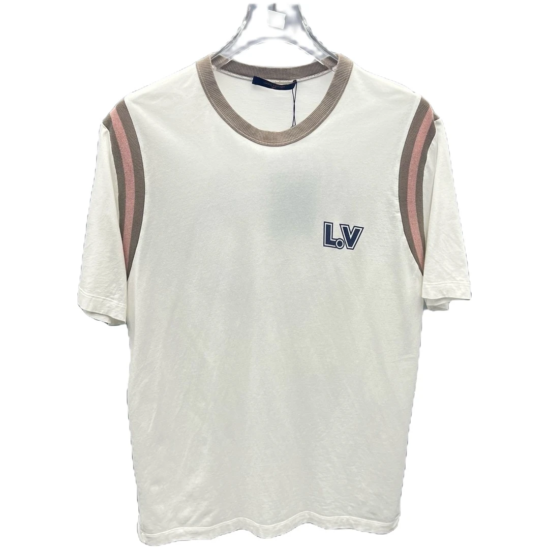 99 Louis Vuitton路易威登 后背海浪印花 白色拼接男士短袖 XL码