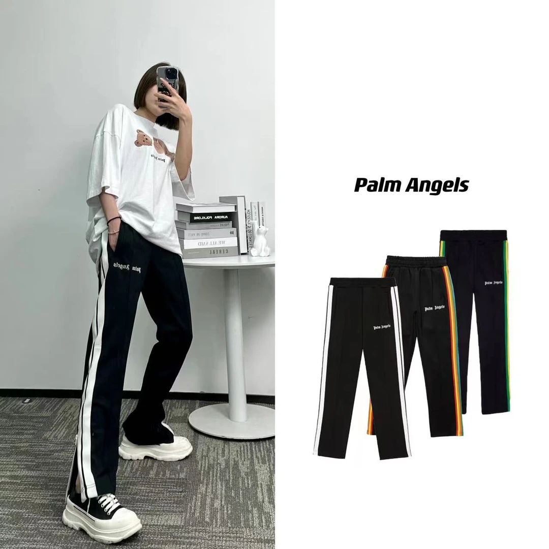 PalmAngels棕榈天使 经典款条纹拉链男女同款 时尚直筒百搭休闲裤