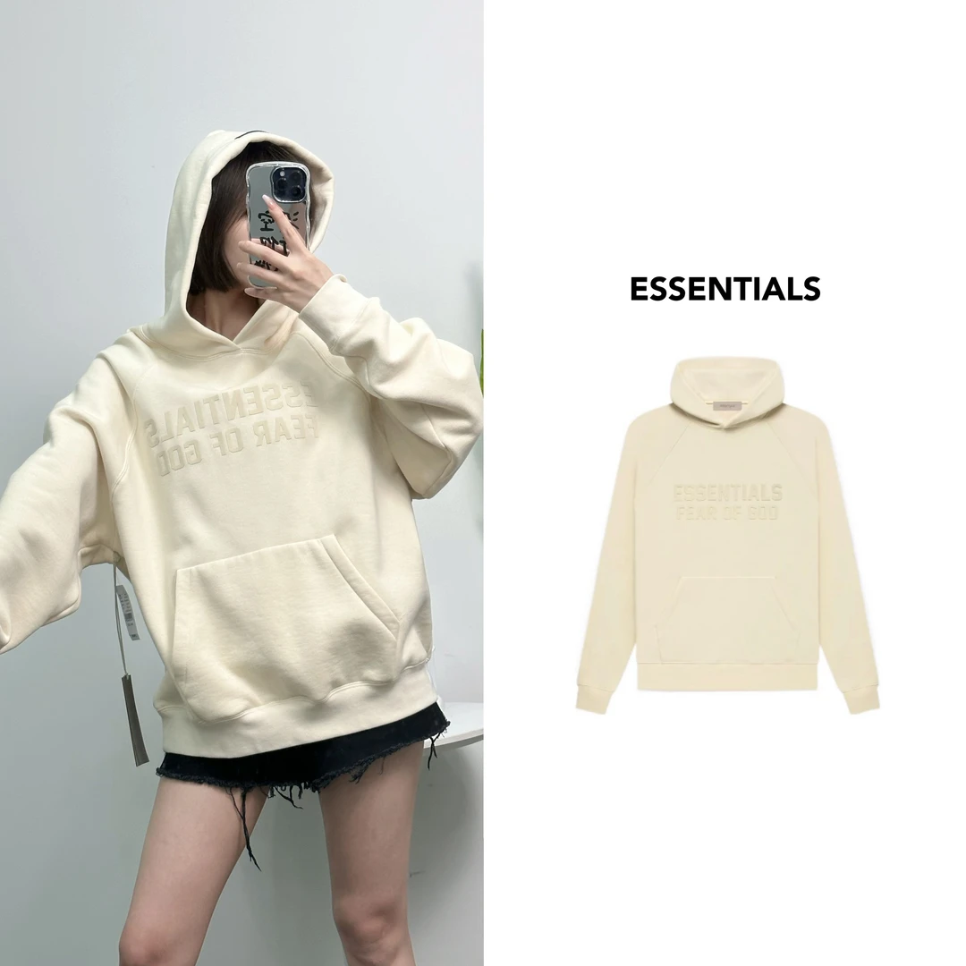 FEAR OF GOD ESSENTIALS FW22胸前植绒字母LOGO 宽松连帽加绒卫衣