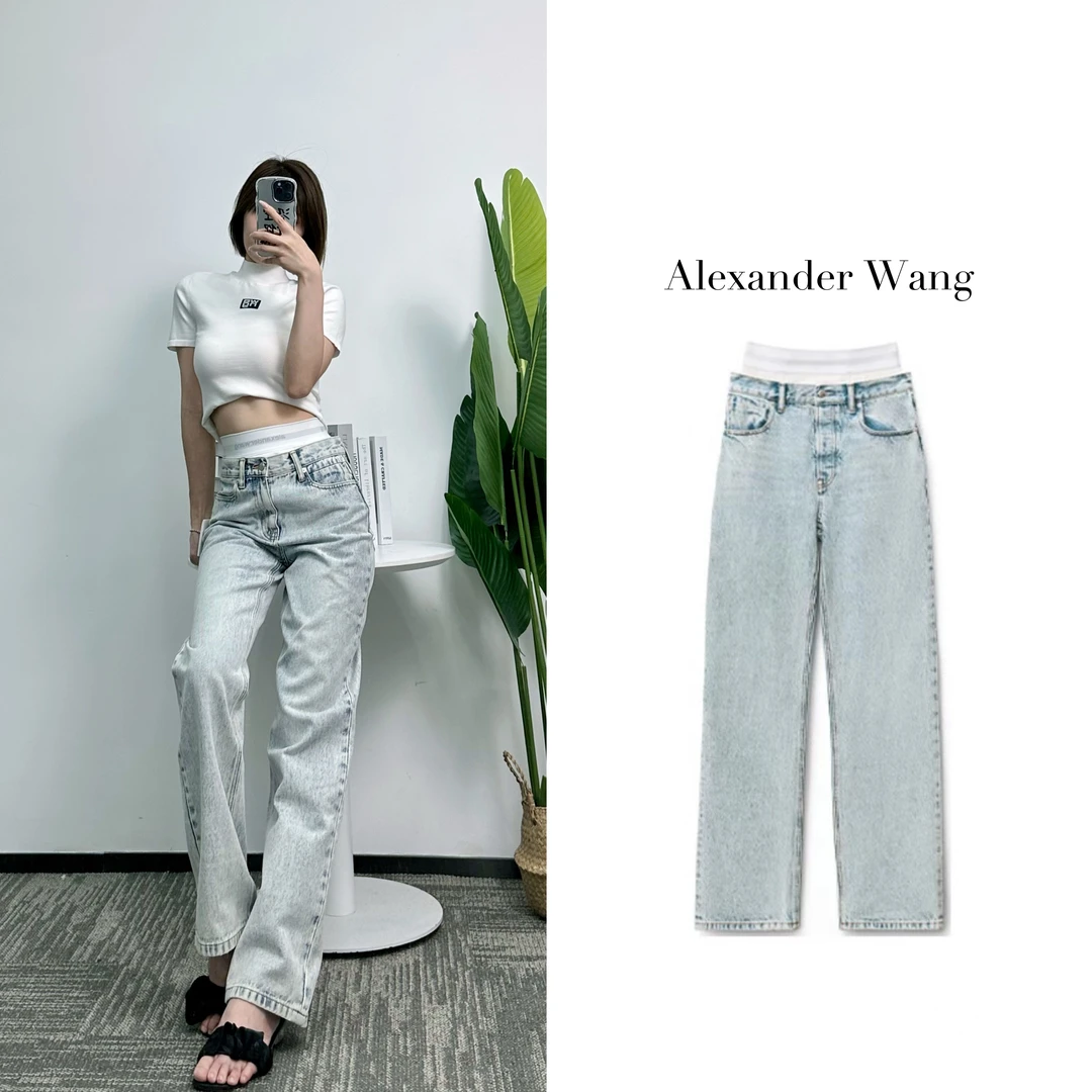 【年货】Alexander Wang亚历山大王 SS22拼接裤腰 时尚休闲牛仔长裤