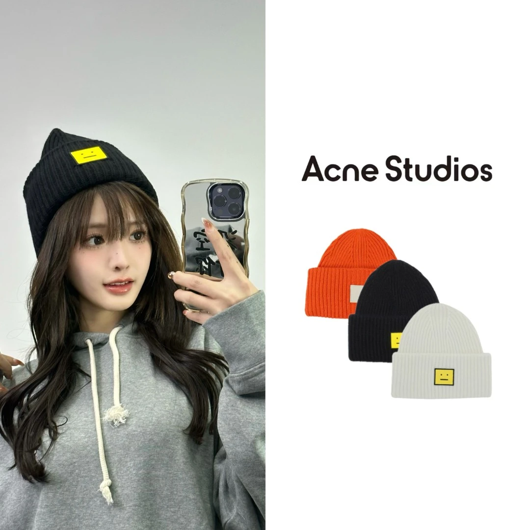 Acne Studios 羊毛 方块笑脸表情徽标 男女同款 时尚保暖绒线帽