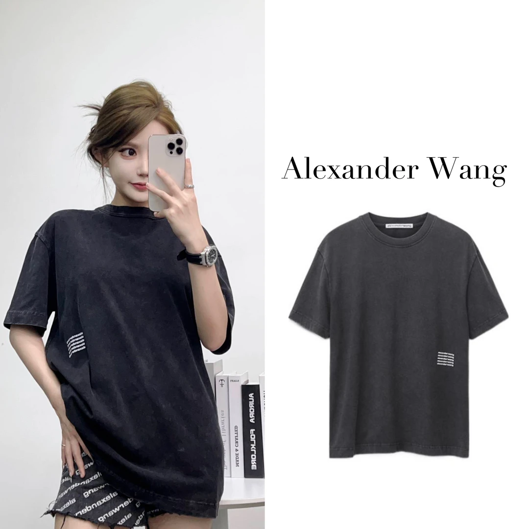AlexanderWang亚历山大王 SS22纯色时尚针织酸洗字母印花休闲短袖