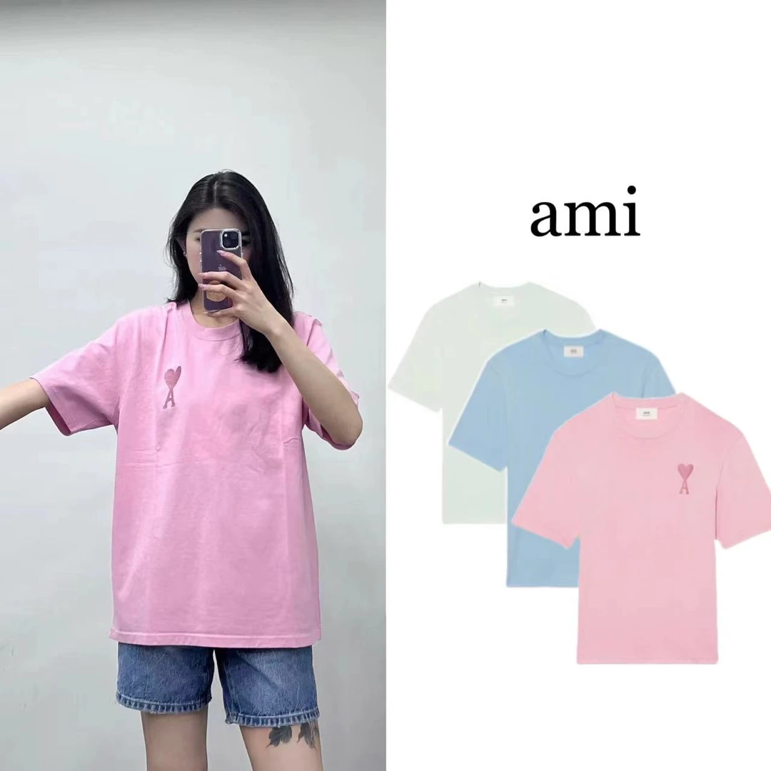 AMPARIS SS22 糖果色爱心Logo刺绣百搭圆领套头短袖 T恤 男女同款