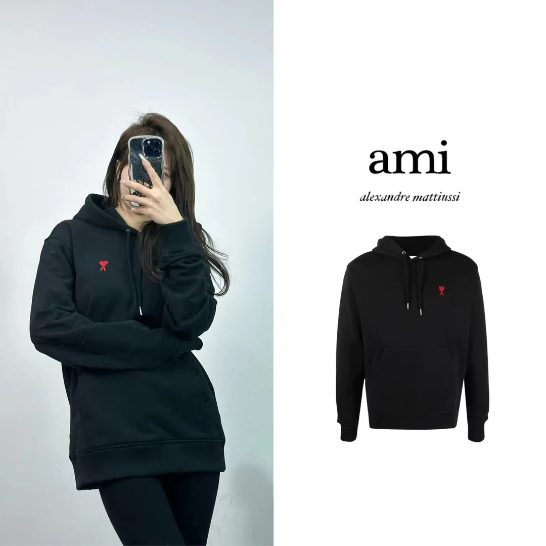 AMIPARIS FW22休闲红色爱心刺绣Logo 时尚气质连帽款套头长袖卫衣