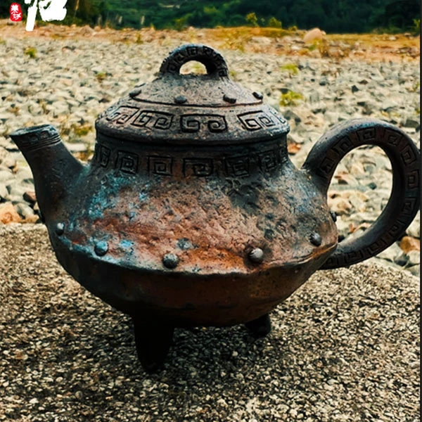 柴烧全手捏三足正把壶古朴老味小丑壶可接受私人定制工厂店可批发