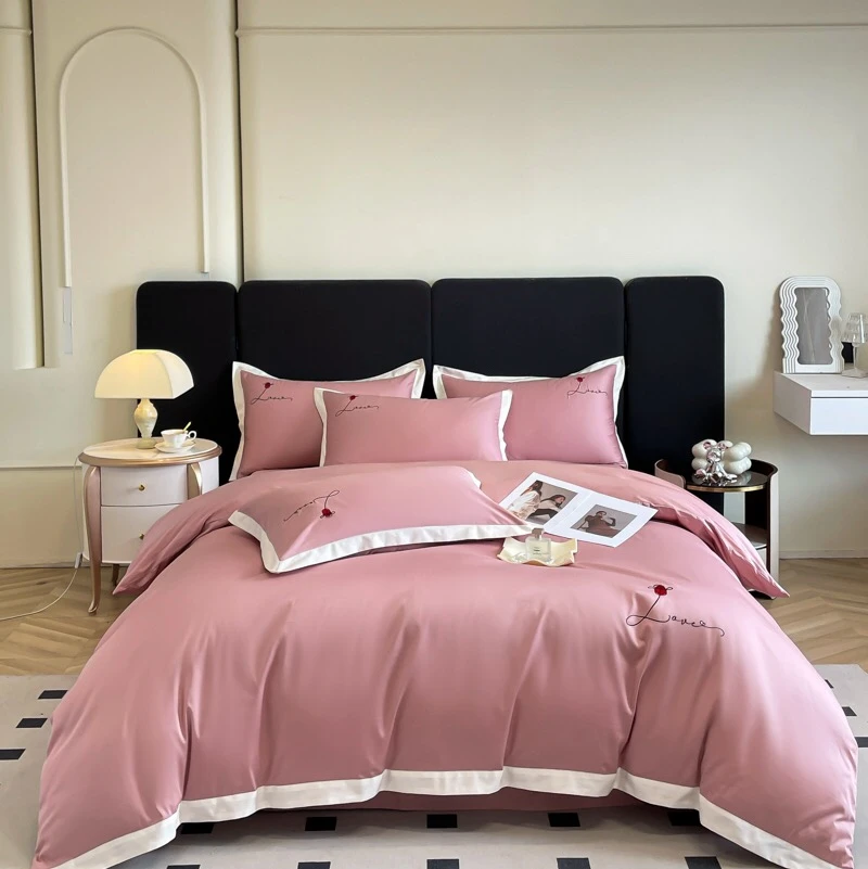 全棉轻奢纯色纯棉斜纹简约刺绣四件套（有床笠）