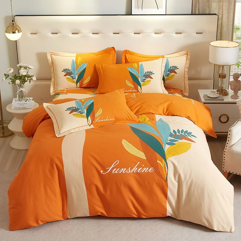 纯棉印花被套床单全棉斜纹简约加厚四件套-金枝玉叶