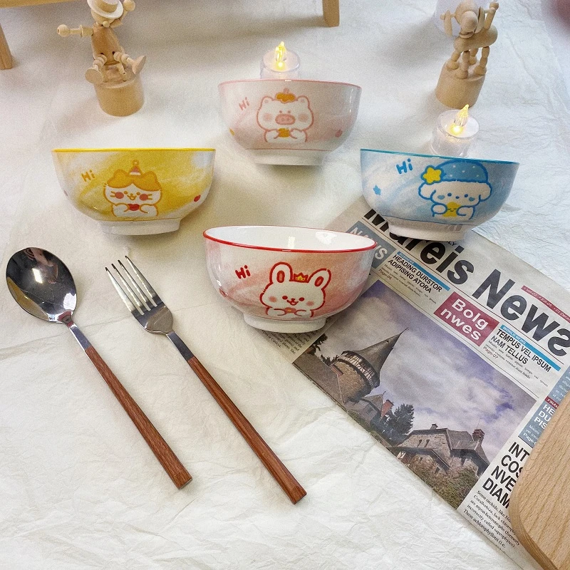 卡通高颜值微波炉专用饭碗动物可爱少女心家用网红餐具组合陶瓷碗