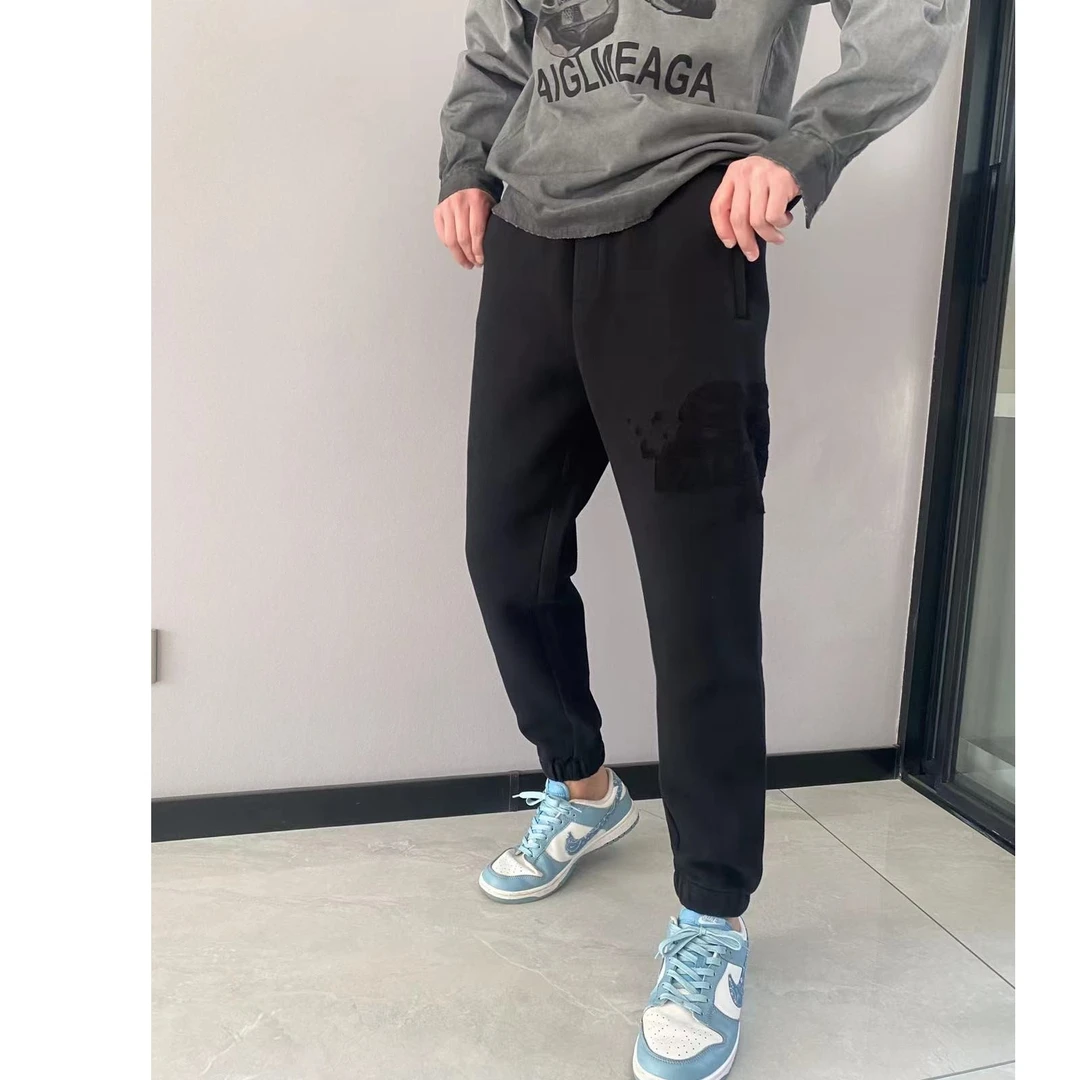 2023冬款上新毛圈做旧烧花加厚男士束脚裤加厚卫裤休闲裤时尚宽松
