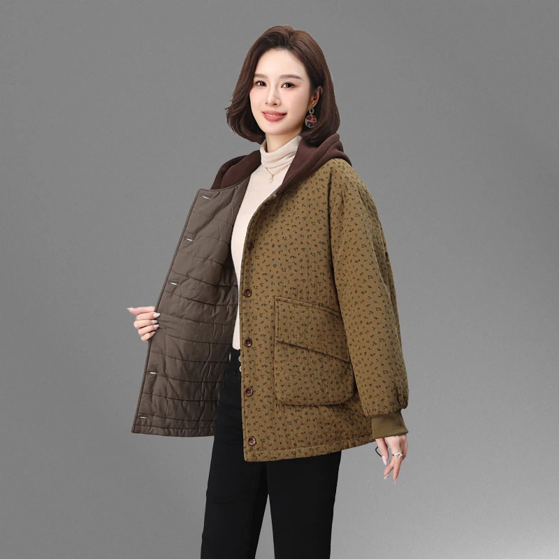 复古碎花棉服女冬季2025新款宽松大码中年妈妈短款棉衣夹棉厚外套